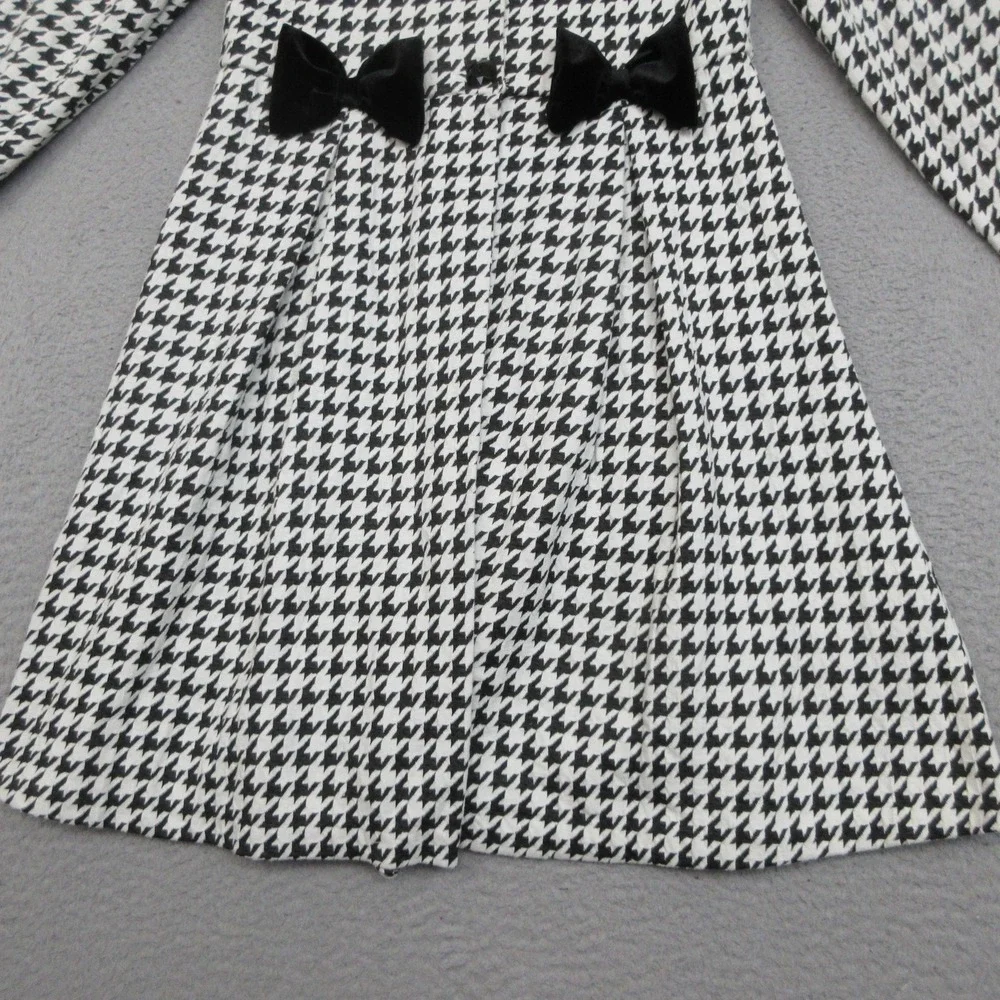 Rare Editions Houndstooth Coat Girls 12 Black White Velvet Bow Winter Dressy